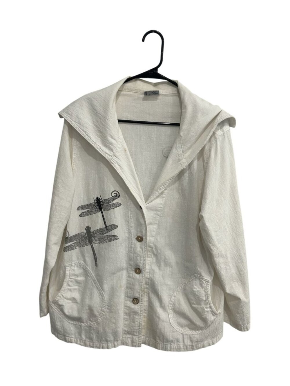Cottonseed XL White Dragonfly Print Casual Jacket Cotton Cottagecore Whimsical